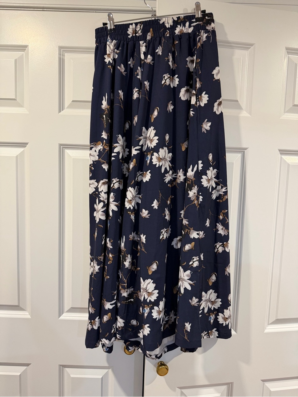 Floral Navy High Waisted Wide Leg PANTS that look like a Maxi Skirt